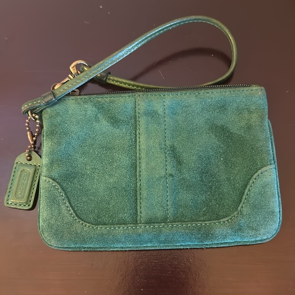 Coach Handbags - Coach wristlet dark green suede with coach tag! Good condition!